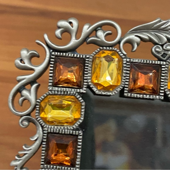 TWO’s Company Gold Amber Austrian Crystal Pewter Silver 4x3 Photo Picture Frame - Picture 11 of 11